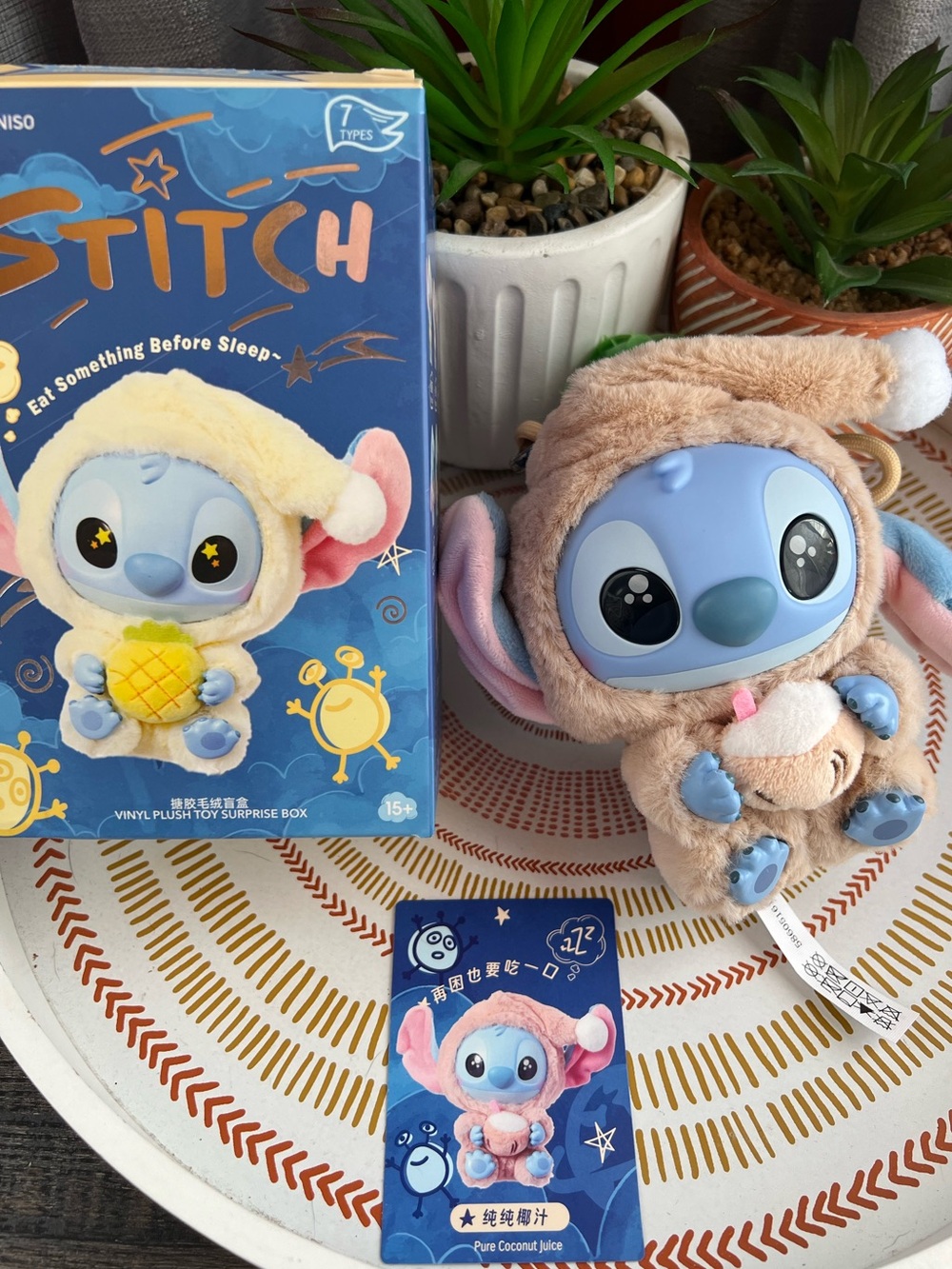 MINISO Disney Stitch Eats Before Sleep Plush Keychain - Coconut Juice